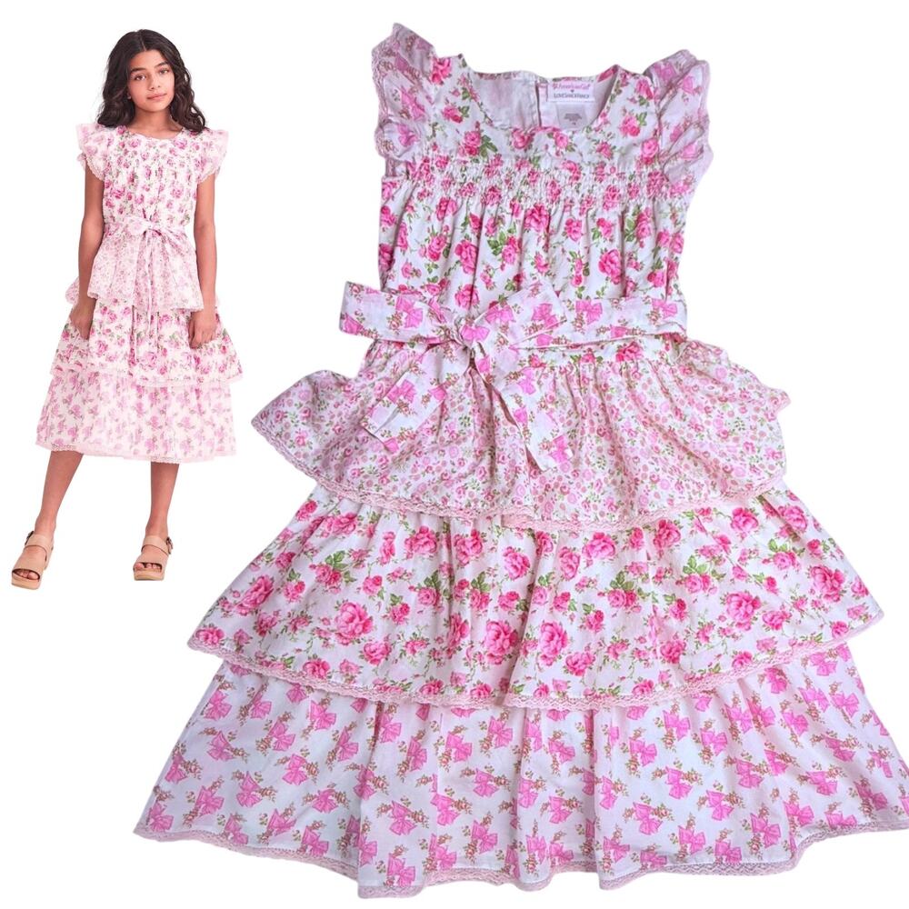 American Girl Love Shack Fancy Party Dress Girls Size 10 Pink Bow Flowers Lace